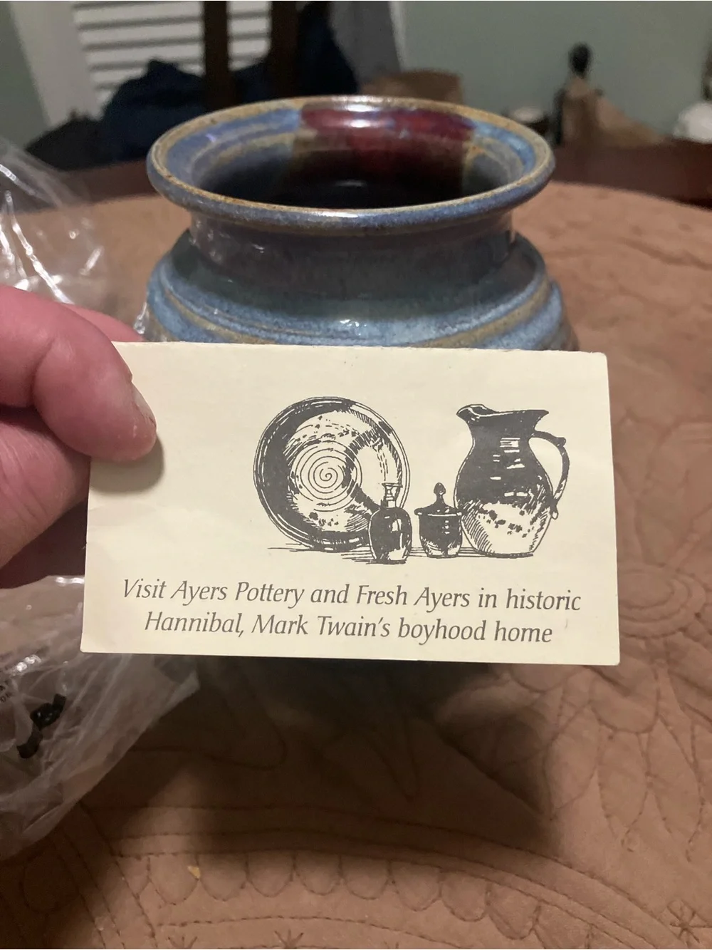 NWT Ayer’s Pottery Blue, Brown, and Maroon Drip Glaze Vase